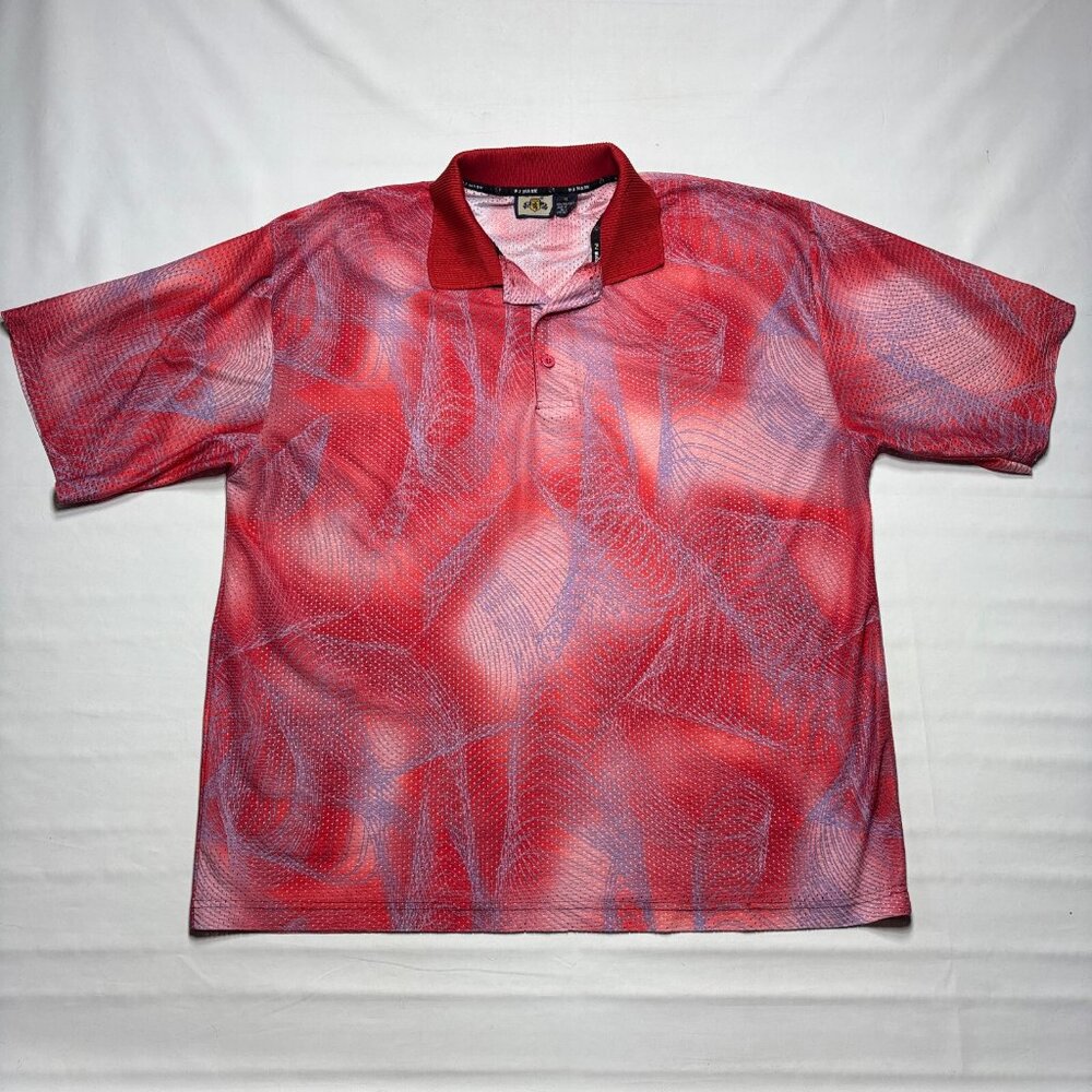 PJ Mark Red Mesh Vented 100% Polyester Abstract Graphic Golf Polo Shirt Mens XL